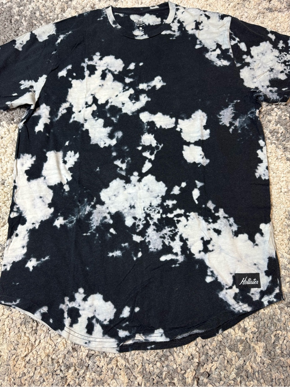 Hollister, Mens Black & White Tie Dye Marbled Curved Hem Short Sleeve Tee, XL - Picture 2 of 6